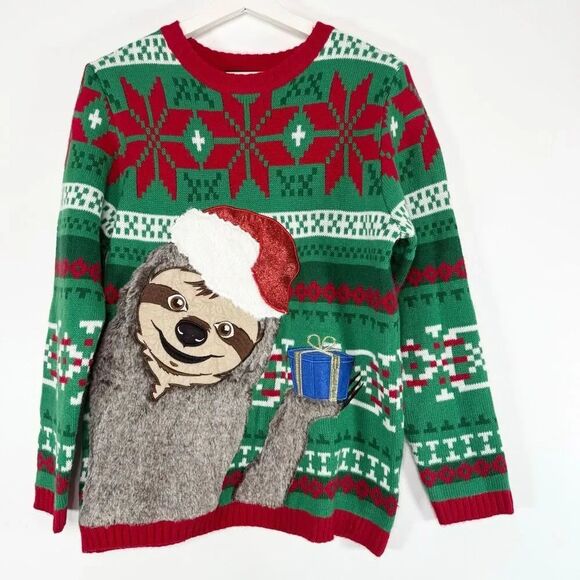 33 Degrees Sweaters - 33 Degrees Ugly Christmas Sweater Sloth Wine Glass - US Unisex Size L